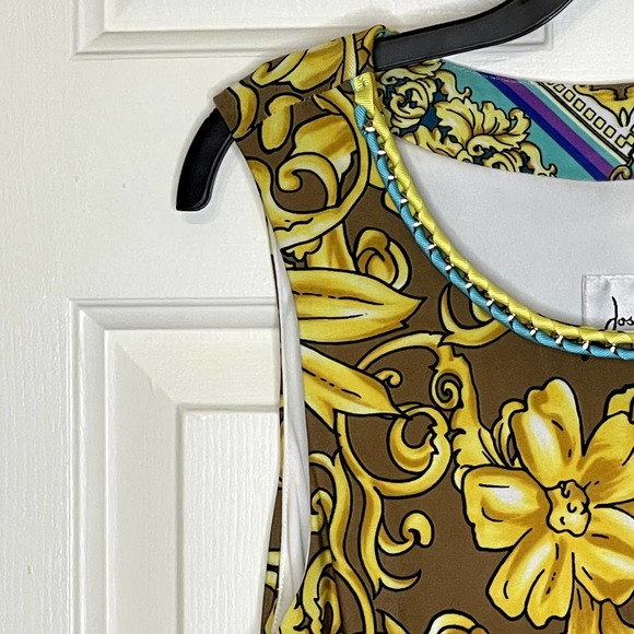 Joseph Ribkoff Floral Boho Tank Midi Dress Sleeveless Braid Neckline Small Women - Picture 4 of 8